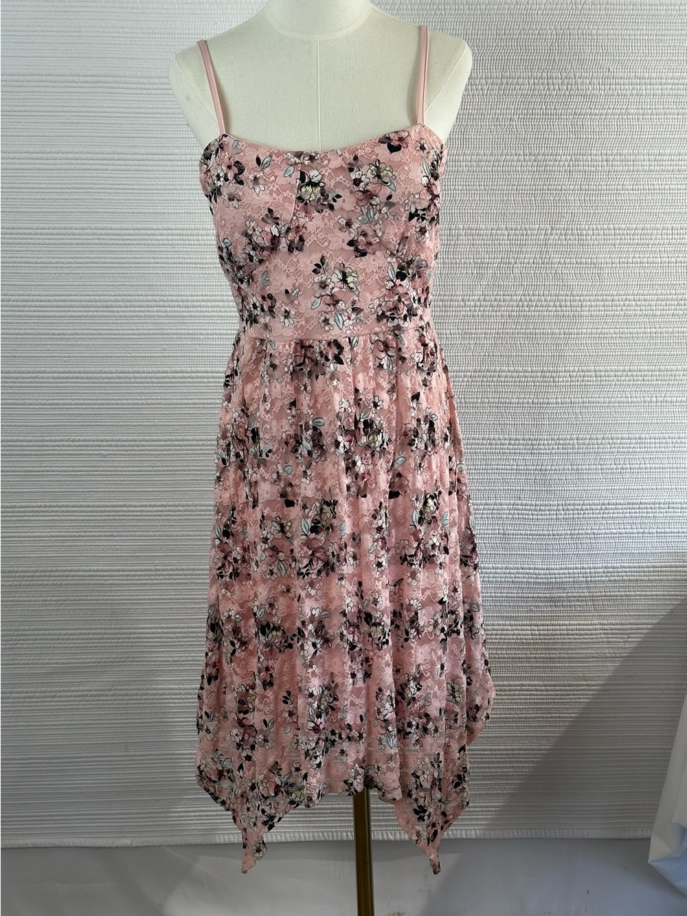 No Boundaries Pink Floral Handkerchief Hem Dress